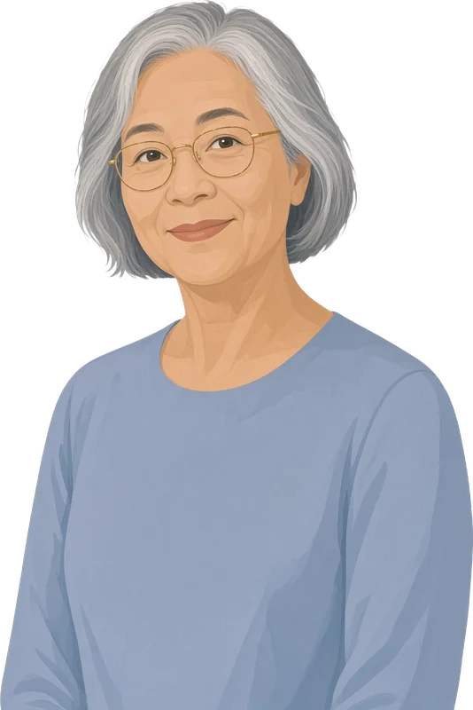 Illustration of Grace, a board member who also volunteers, smiling