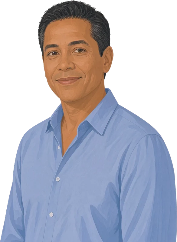 Illustration of Luis, a grants lead, smiling