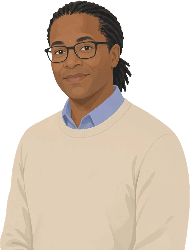 Illustration of Marcus, a youth arts director, smiling