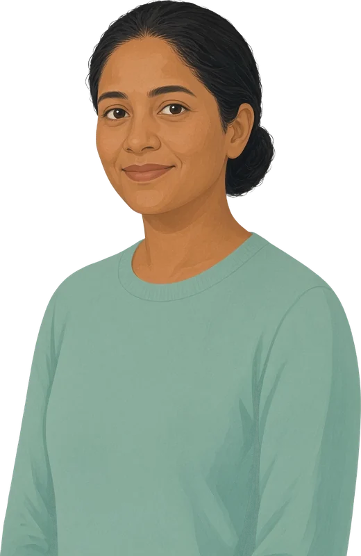 Illustration of Priya, a volunteer coordinator, smiling