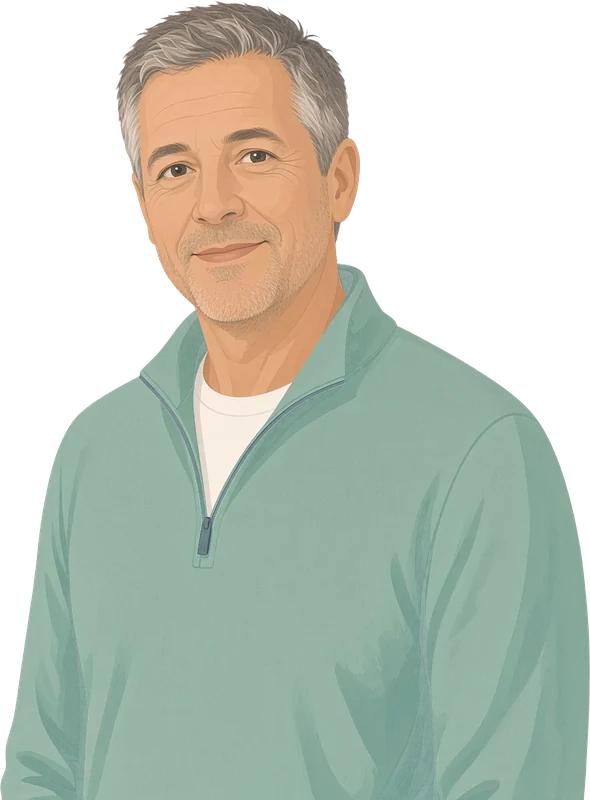 Illustration of Tom, a mutual aid founder, smiling